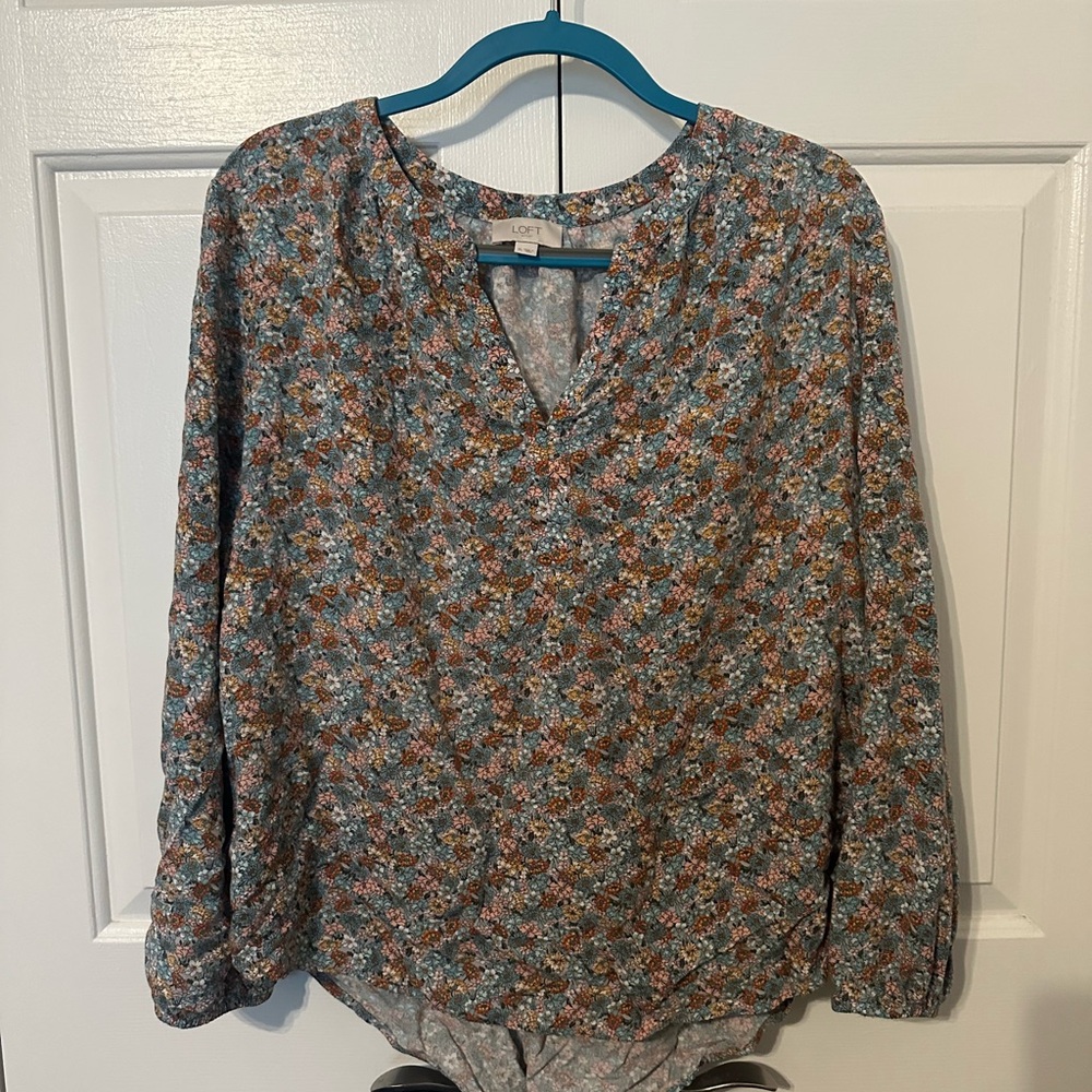 LOFT Women's Floral Blouse - Blue and Orange